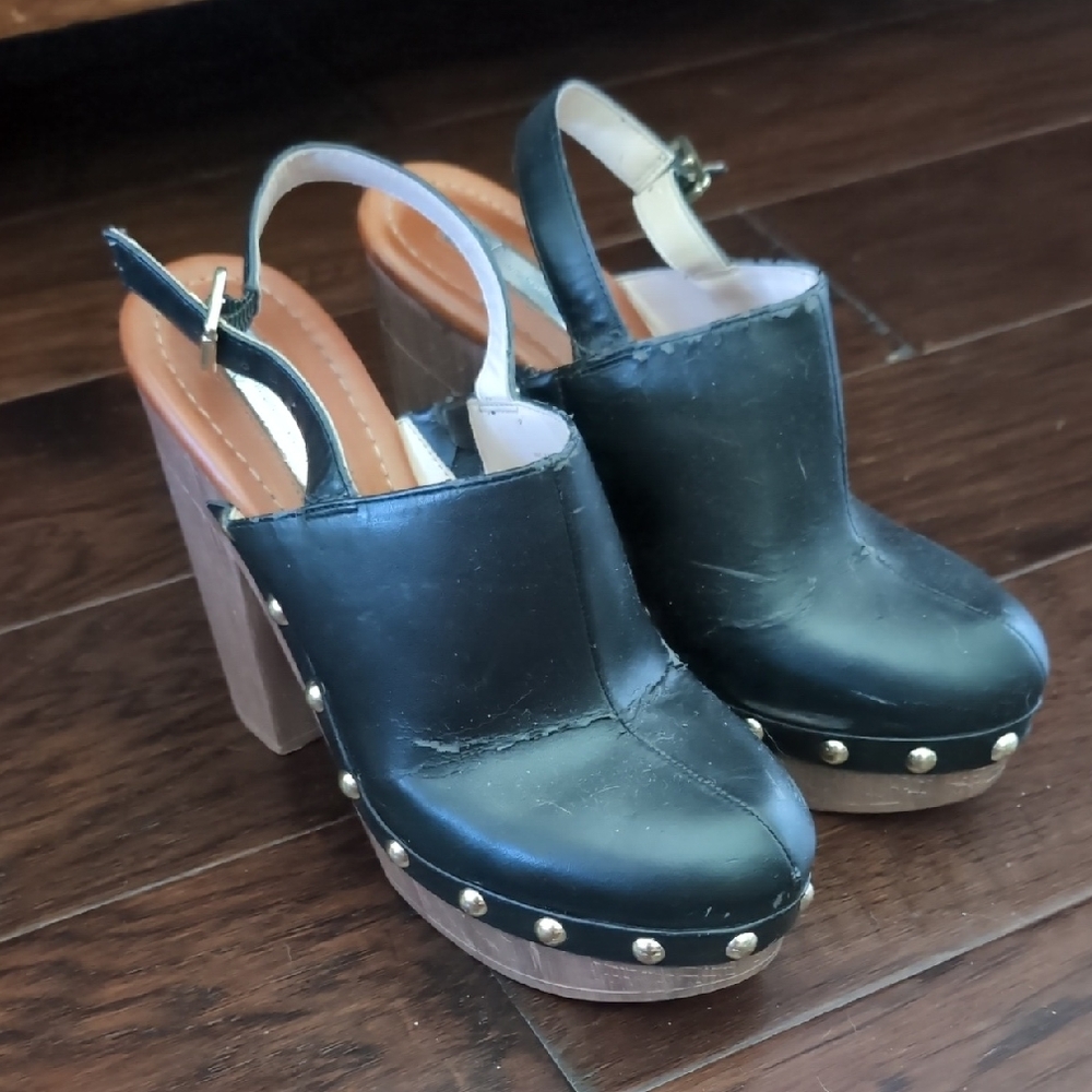 INC International Concepts Black Studded Mules with Platform